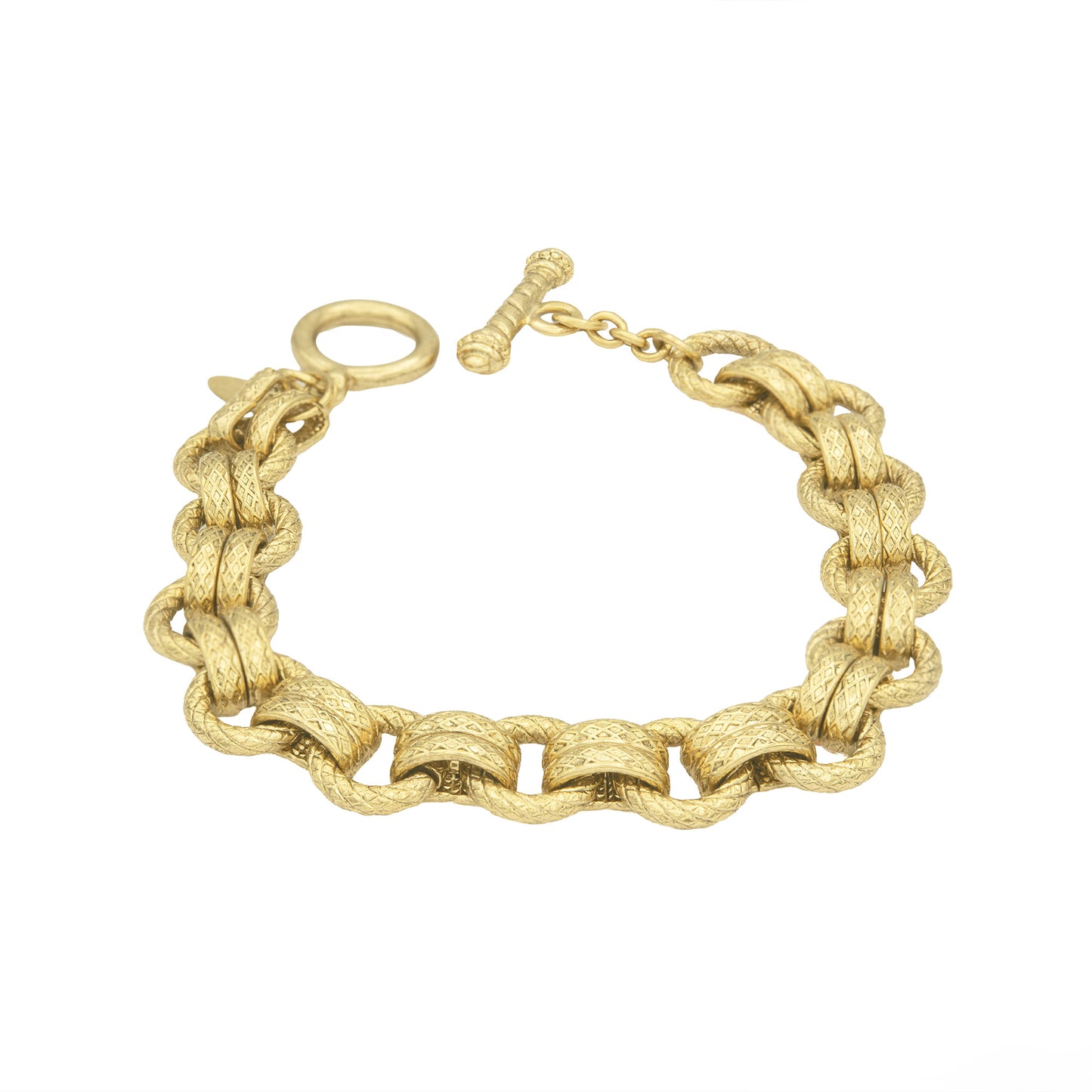 Vintage Oscar De La Renta Yellow or White Gold Tone 8-1/2 Inch Textured Links Bracelet