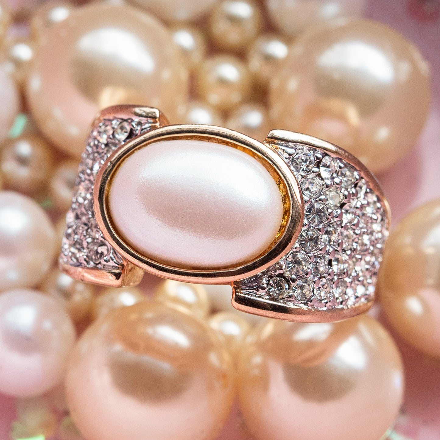 Women's Vintage Ring Genuine Stones, Austrian Crystals Cocktail Ring 18k Yellow Gold Electroplated R1934