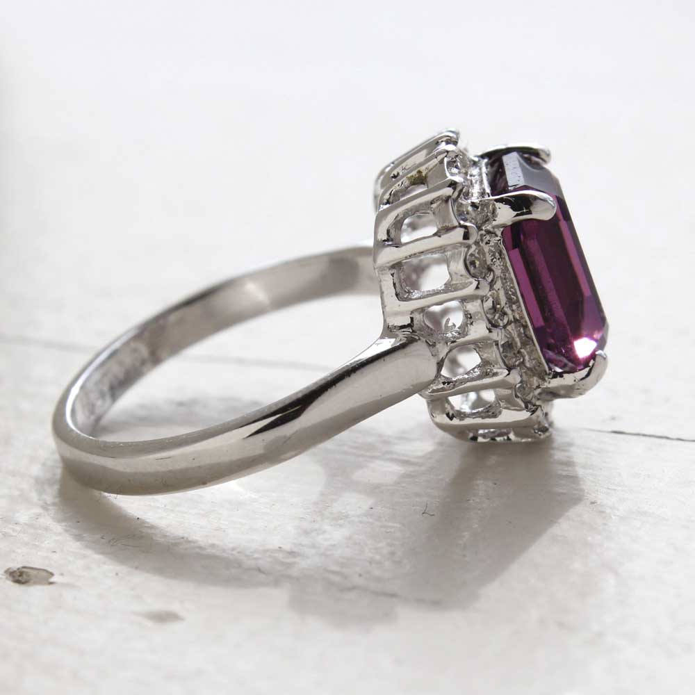 Vintage 18kt White Gold Electroplated Amethyst CZ Cocktail Ring with Austrian Crystals - Made in USA jewelry image 1