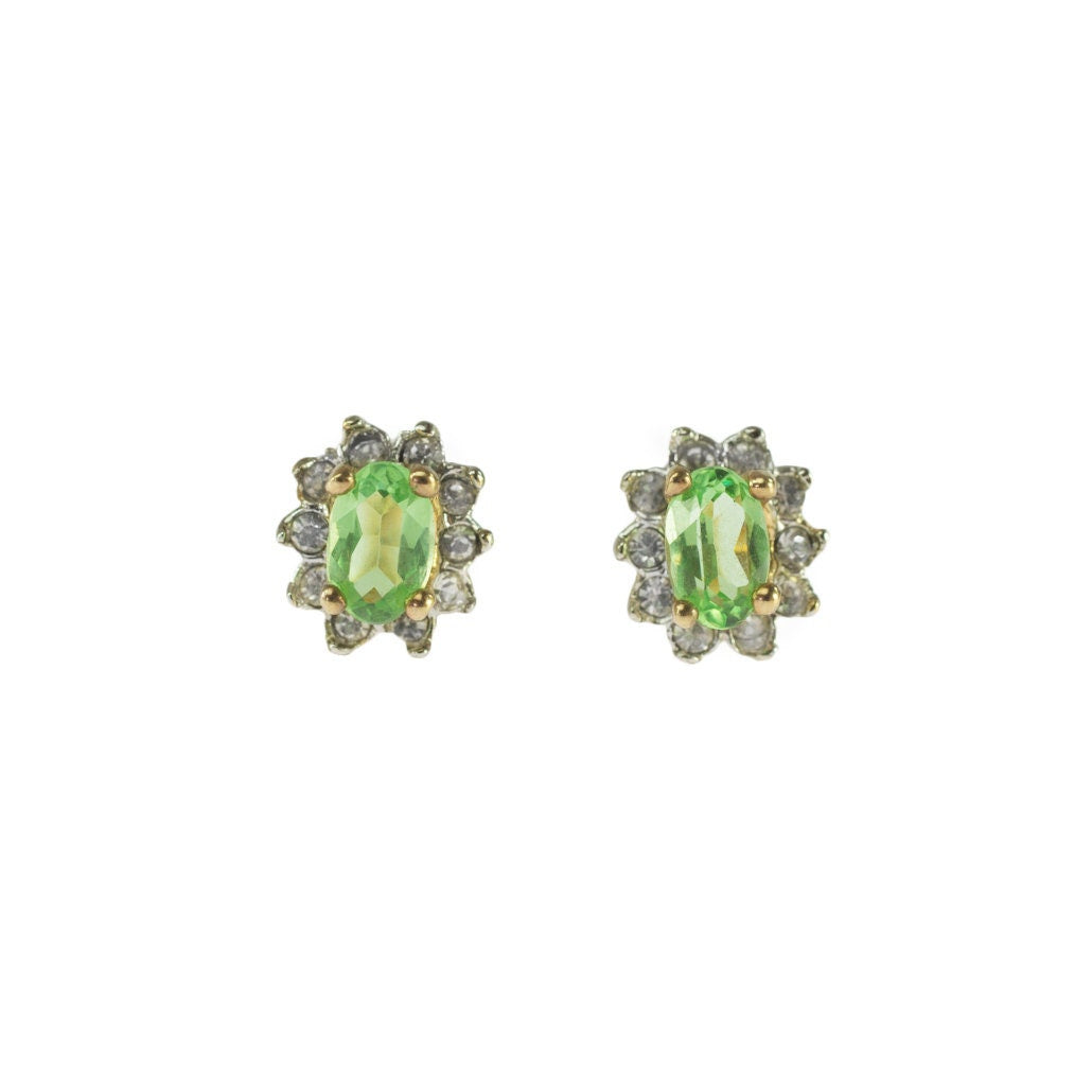 Vintage 18k Gold Electroplated Peridot and Clear Swarovski Crystal Post Earrings jewelry image 1