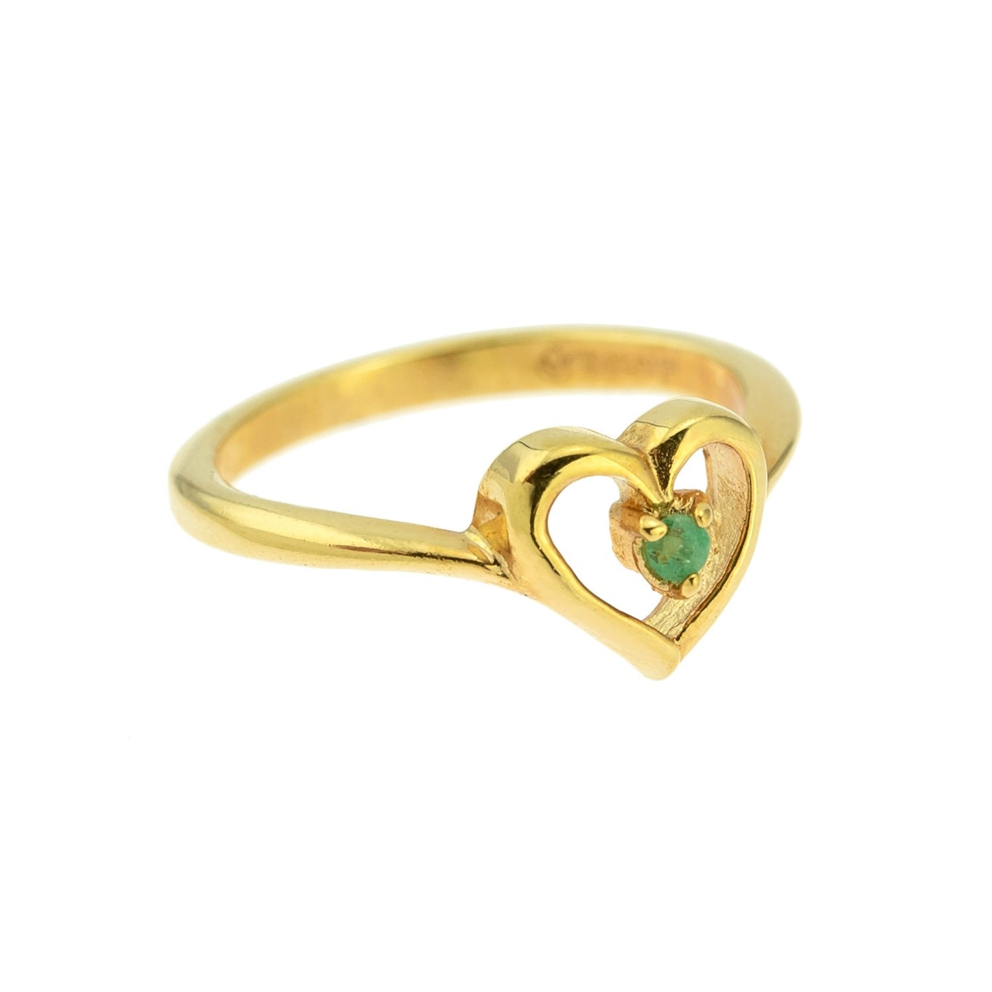 Vintage 1970s Genuine Emerald 18k Gold Electroplated Heart Ring - Made in USA jewelry image 1