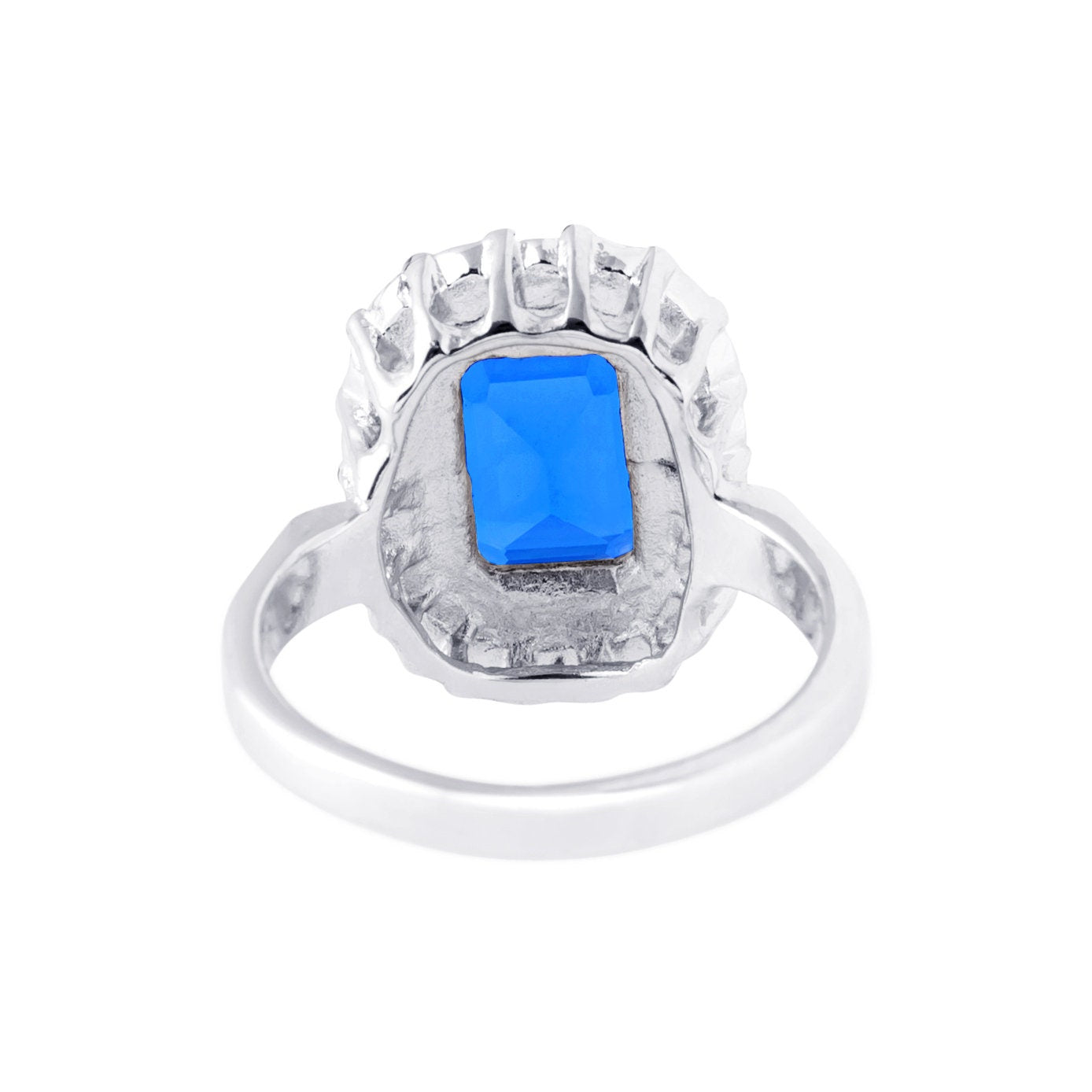 Vintage Blue Topaz Crystal and Clear Austrian Crystal Halo Ring - 18k White Gold Electroplated jewelry image 1