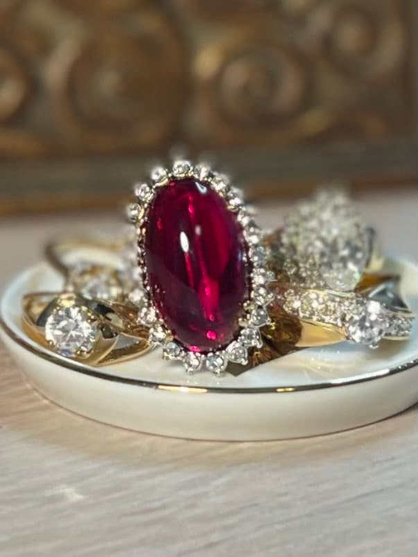 Vintage 1970s Ruby Crystal Cocktail Ring – 18k HGE Gold Plated, Made in USA jewelry image 1