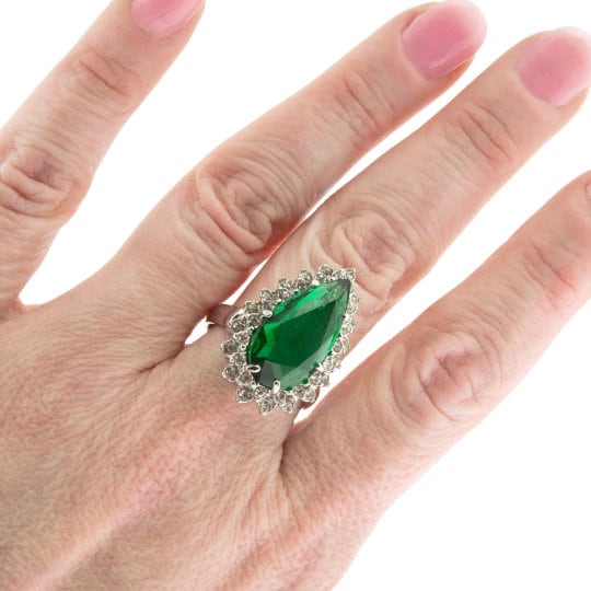 Vintage Teardrop Sapphire Austrian Crystal Cocktail Ring - 18k White Gold Electroplated jewelry image 1