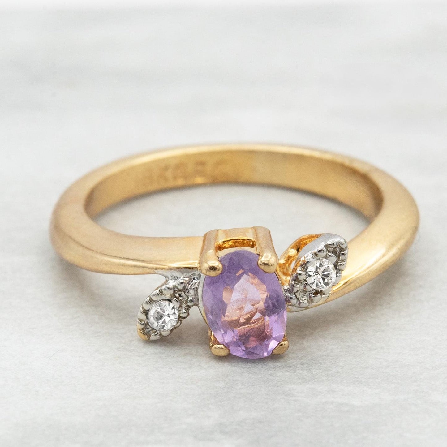 Vintage 1980s Genuine Amethyst and Clear Swarovski Crystal Ring - 18kt Gold Electroplated jewelry image 1