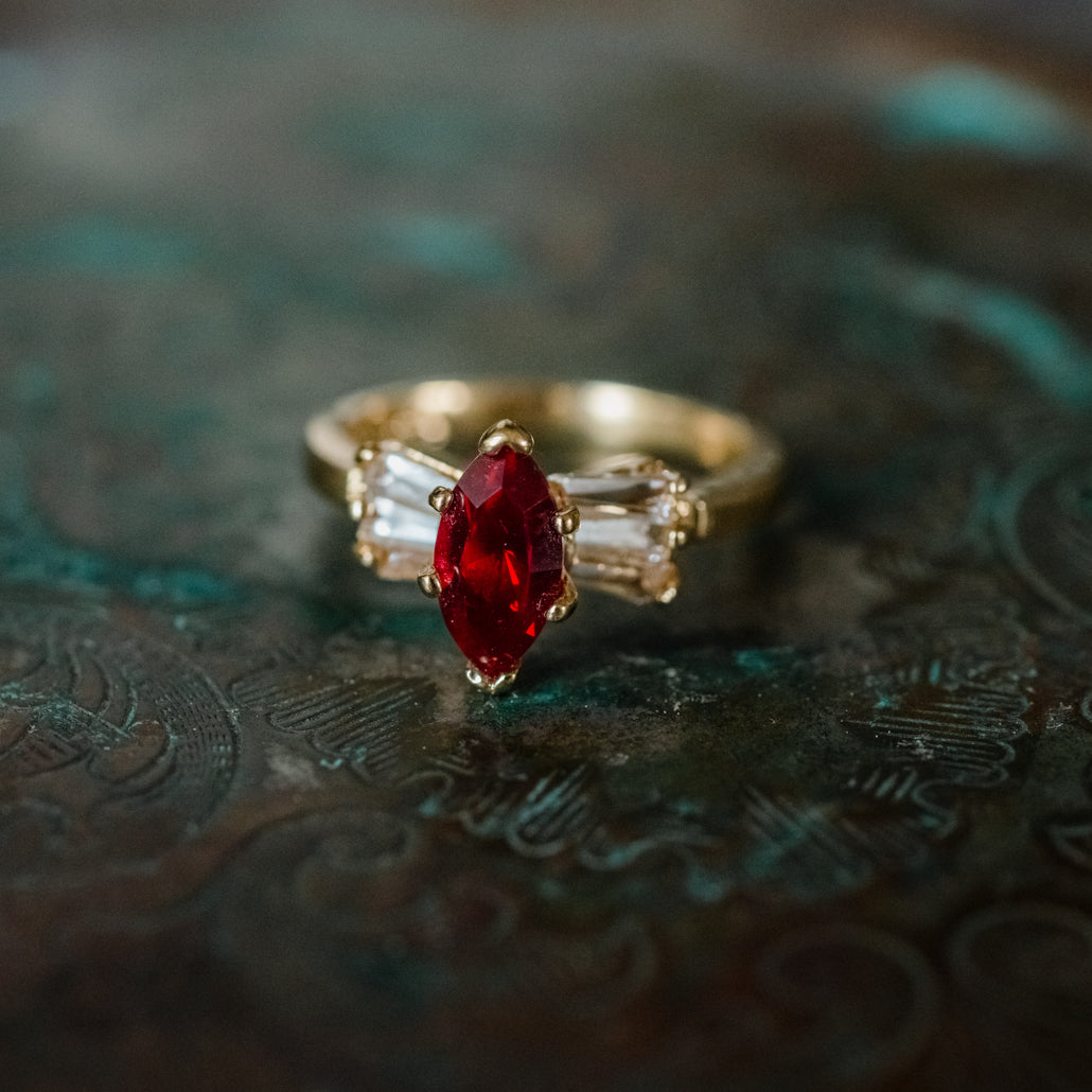 Vintage 1980s 18k Gold Plated Marquise Cut Cubic Zirconia Engagement Style Ring jewelry image 1