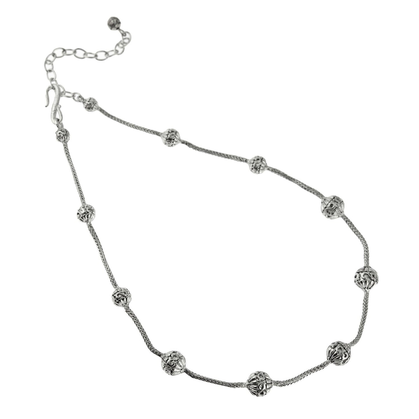 Vintage Oscar De La Renta 16 Inch White Gold Beaded Wheat Chain Necklace with 3 Inch Extender Size: S110