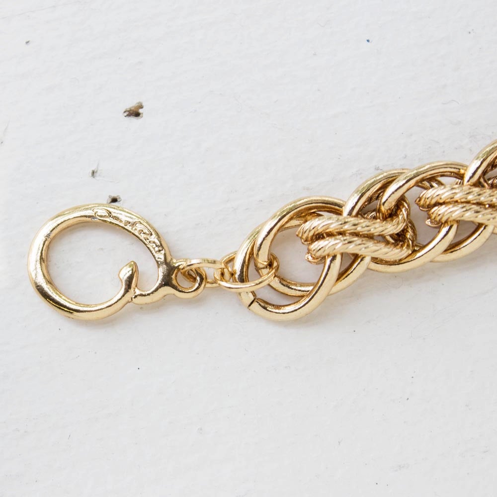 Vintage Women's Oscar De La Renta Gold Plated Braided Textured Links Bracelet