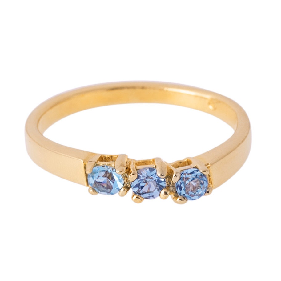 Vintage Ring Aquamarine Swarovski Crystal Ring 18k Gold Filigree Antique Womans Handmade Jewelry #R942 Size: 5