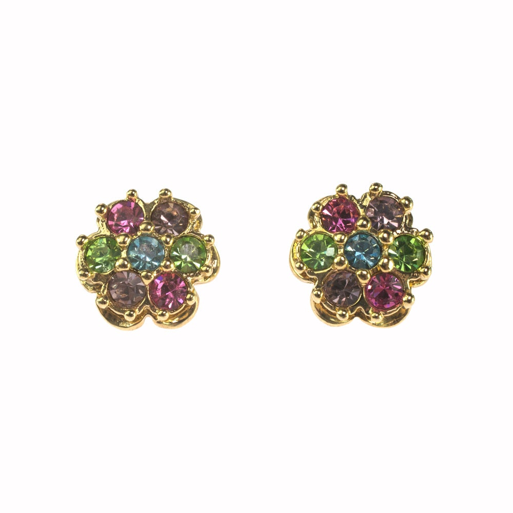 Vintage Earrings Pastel Flower Pierced Earrings 18k Gold E3024 - Limited Stock - Never Worn