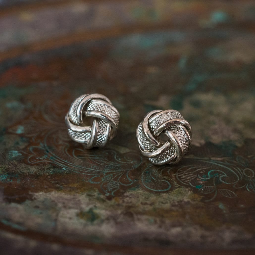 Vintage Earrings Oscar De La Renta Silver Tone Knot Post Earrings Antique Designer Womans Jewelry #OS124-S