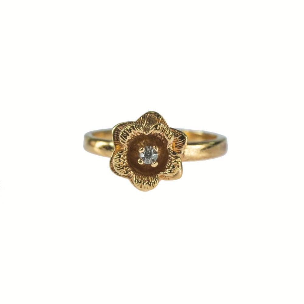 Vintage Ring Flower Ring Antique Clear Crystal 18k Gold Womans Handmade Jewelry R763 - Limited Stock - Never Worn