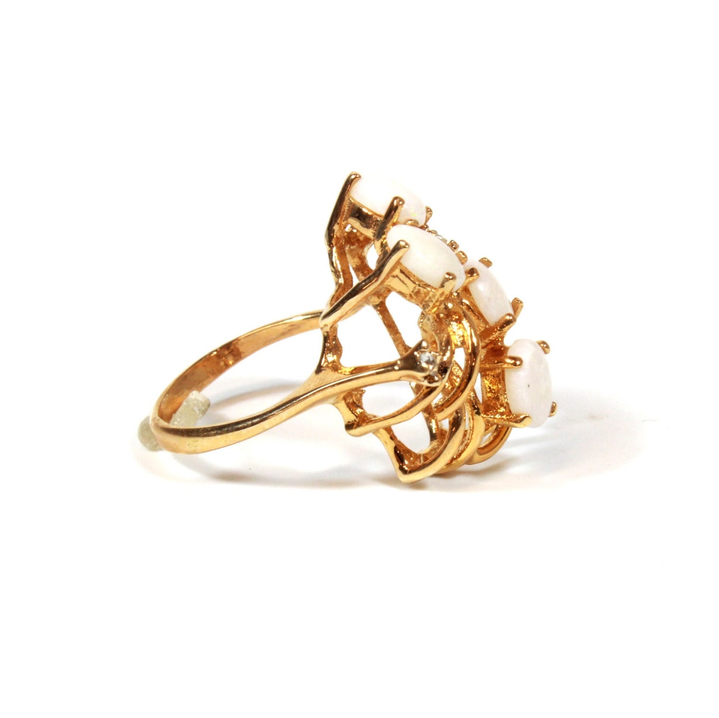 Vintage Ring Genuine Opals Cluster Crystals 18k Gold Plated Cocktail Ring Handmade Statement Jewelry #R314 - Limited Stock - Never Worn