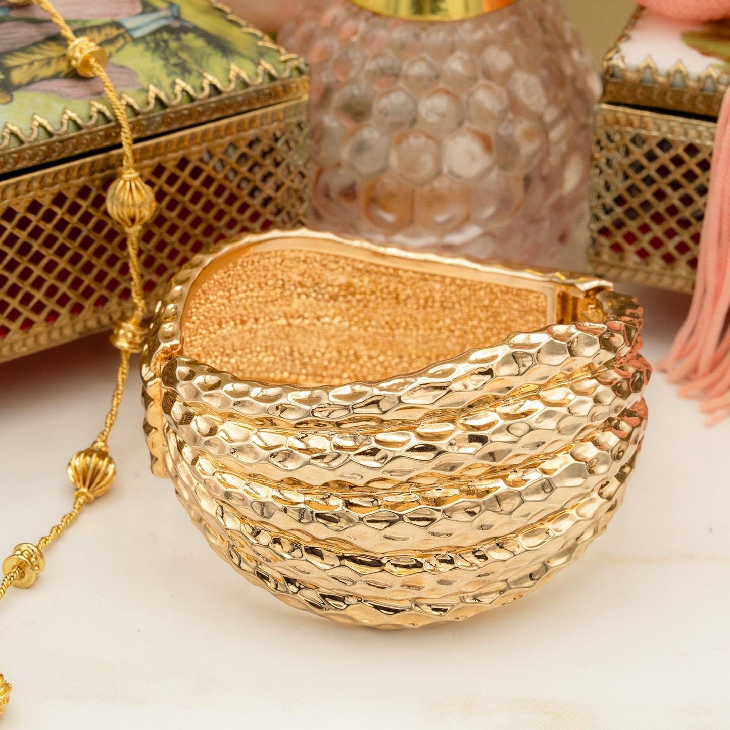 Vintage Hammered Gold Bangle Bracelet 1990s Bold Wide Statement Cuff Hinged Gold Plated Bracelet Bracelets Jewelry Antique for Women