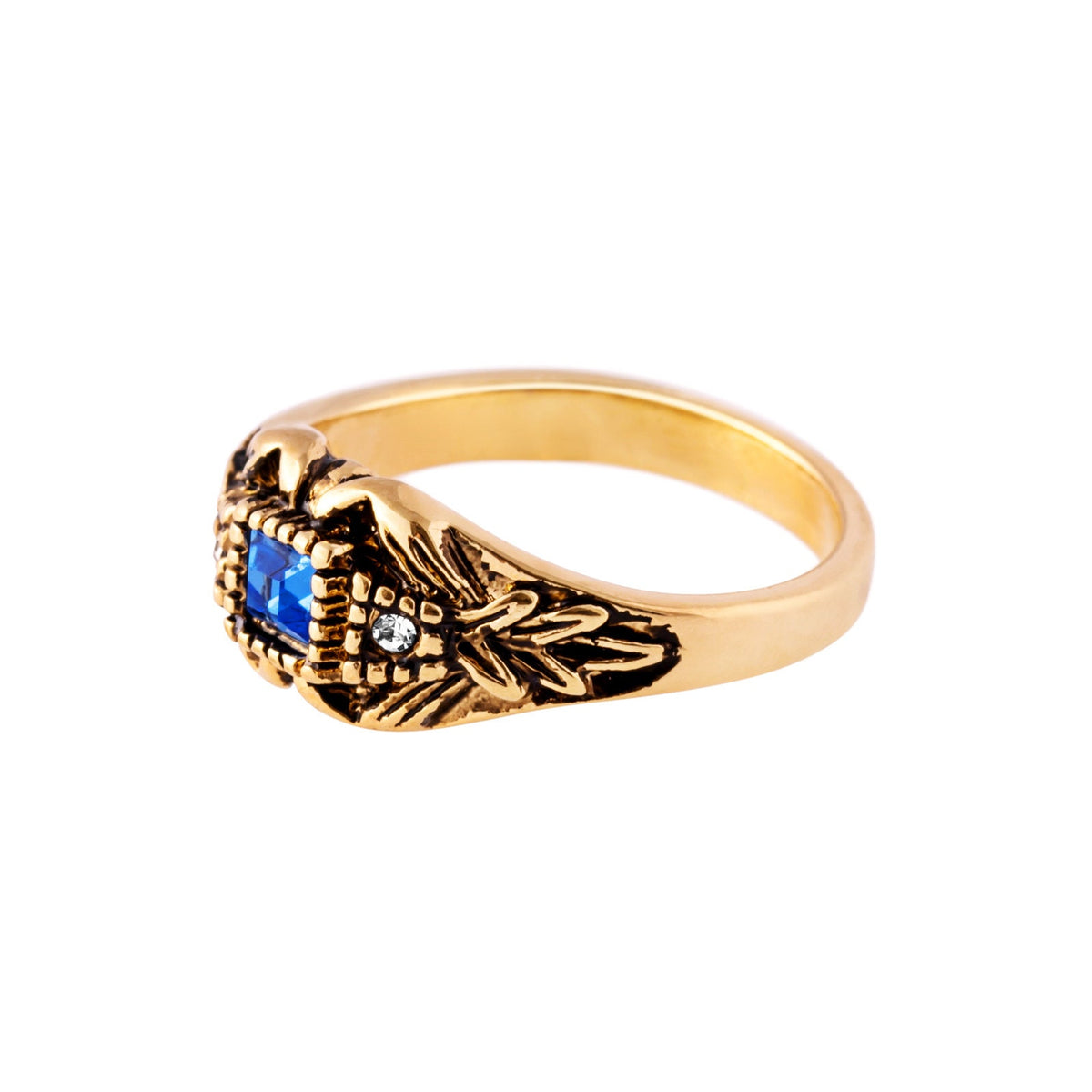 Vintage Blue Topaz and Clear Crystal Ring18k Antique Yellow Gold