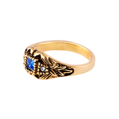 Vintage Blue Topaz and Clear Crystal Ring18k Antique Yellow Gold