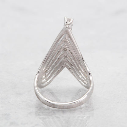 Vintage 1980s Cubic Zirconia Women's Statement Ring 18k Gold Electroplated V Shape Mid Century Design