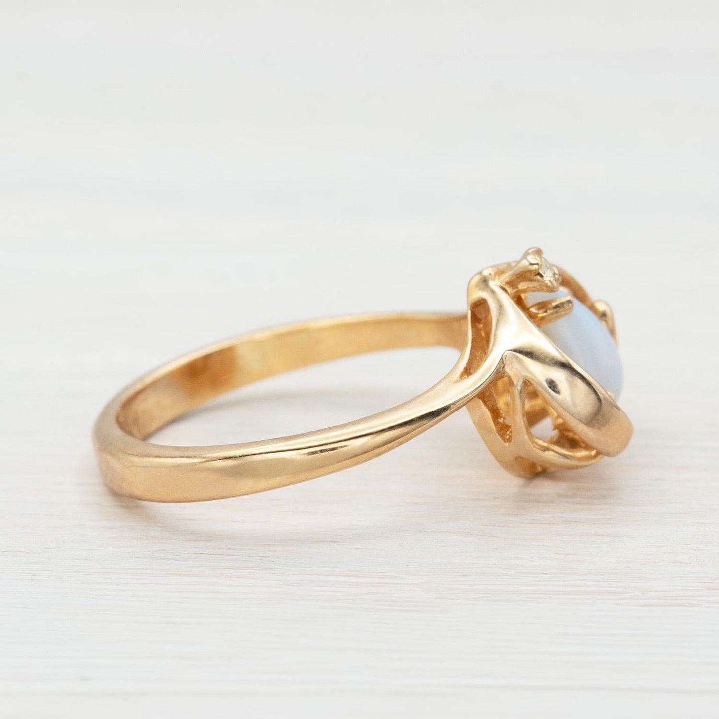 Vintage 18k Gold Electroplate Genuine Pinfire Opal Ring Austrian Crystal Heart Shape October Birthstone Ring for Women Dainty Girls Rings