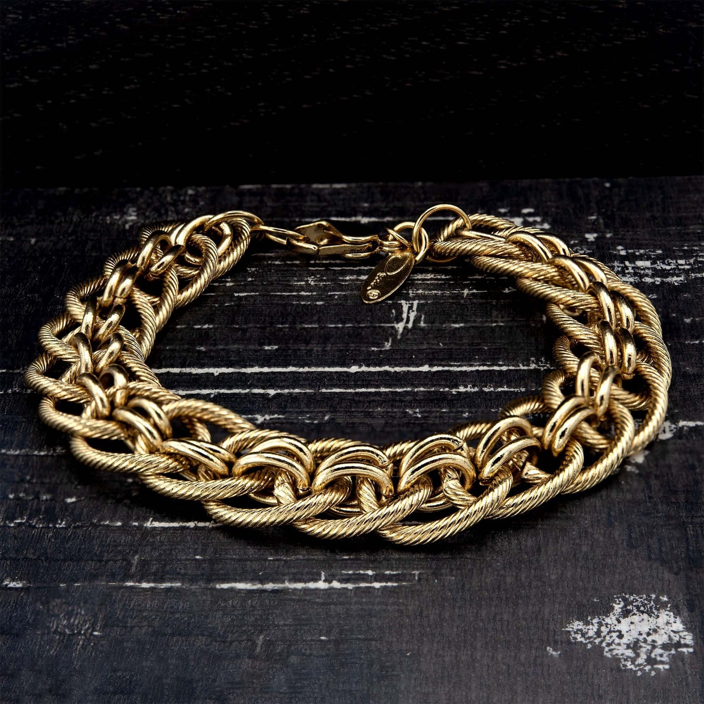 Vintage Oscar De La Renta Yellow or White Gold 8 Inch Textured Links Bracelet Designer Antique Jewelry