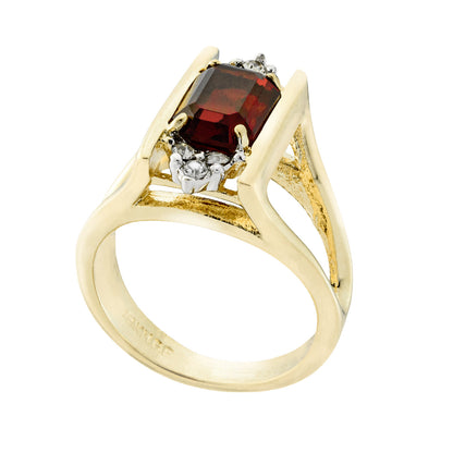 Vintage 1980s Garnet and Clear Austrian Crystals 18k Yellow Gold Electroplated January Birthstone Made in USA #R1747