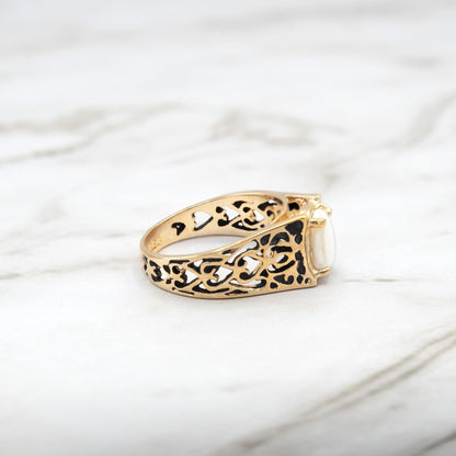Genuine Chinese Jade Vintage Cocktail Ring – 18k Gold Electroplated Filigree Band Made in USA jewelry image 1