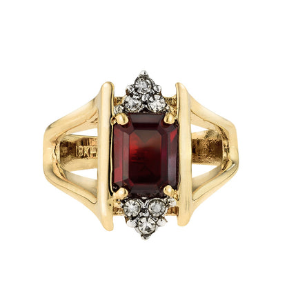 Vintage 1980s Garnet and Clear Austrian Crystals 18k Yellow Gold Electroplated January Birthstone Made in USA #R1747