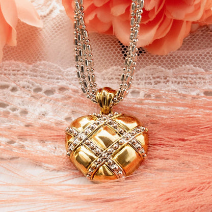 Womens Vintage Oscar De La Renta Yellow and White Gold Heart Pendant Necklace, 24 Inch Valentine's Day Gifs