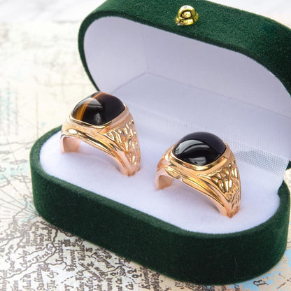 Vintage Ring 1980s Mens Black Onyx 18kt Gold Electroplated Ring Unisex Jewelry Gift for Men Dad Husband Father's Day Gift Men's Rings