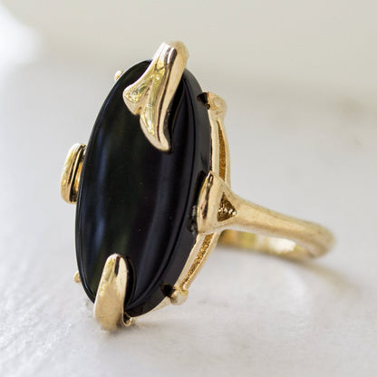 Vintage Genuine Onyx 18k Gold Plated Cocktail Ring Made in USA #R2998
