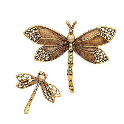 Vintage Oscar de la Renta Set of Two Dragonfly Brooch Gold Pin Luxury Designer Jewelry Womans Insect Jewelry