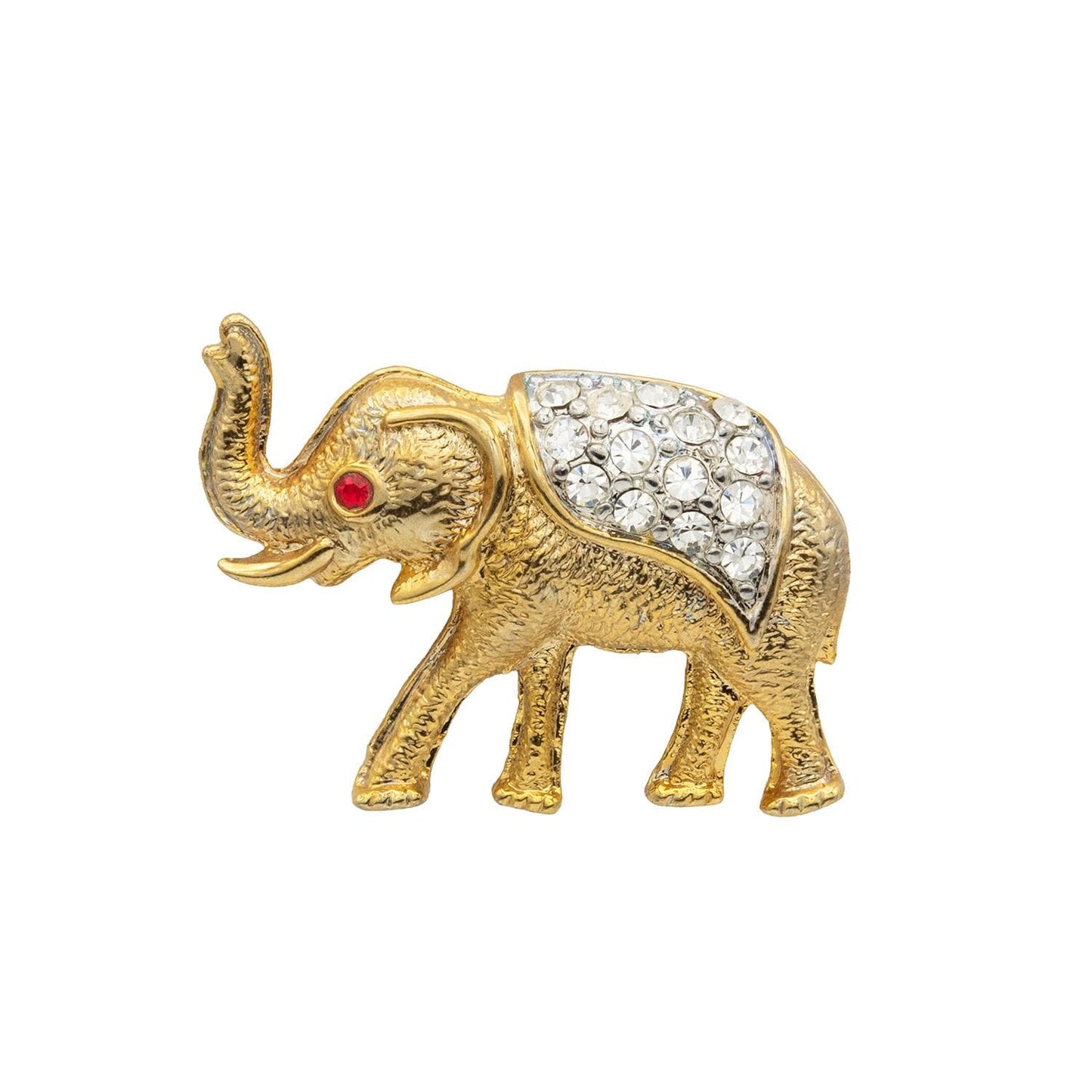 Vintage Women's Brooch Pin Elephant Clear Crystals & Ruby Eye Good Luck Only One Available