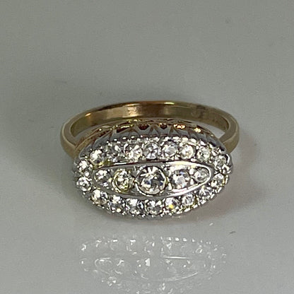 Vintage Ring 18k Yellow Gold Electroplated Pave Edwardian Style Austrian Crystals Princess Ring