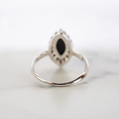 Vintage Womens Ring Genuine Onyx or Zircon Crystal Ring Clear 18k White Gold Electroplated