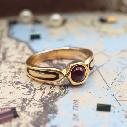 Vintage Ring Ruby Cabochon 18kt Gold Electroplated Antique Woman's Ring