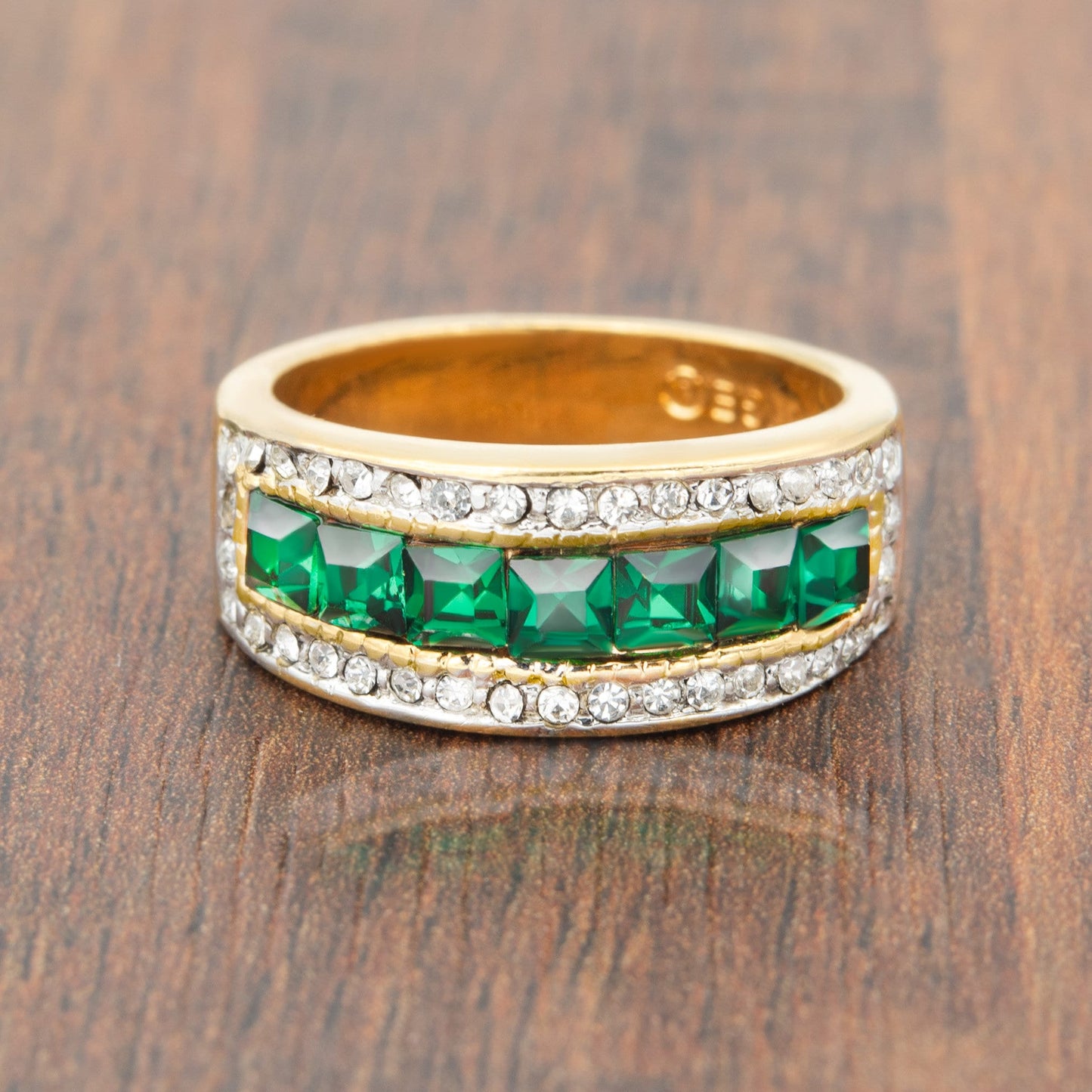 Vintage Ring 1970s Womens Rings Vintage Band Ring Emerald or Ruby Austrian Crystals 18k Gold Womens Antique Ring May Birthstone
