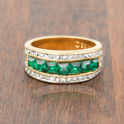 Vintage Ring 1970s Womens Rings Vintage Band Ring Emerald or Ruby Austrian Crystals 18k Gold Womens Antique Ring May Birthstone