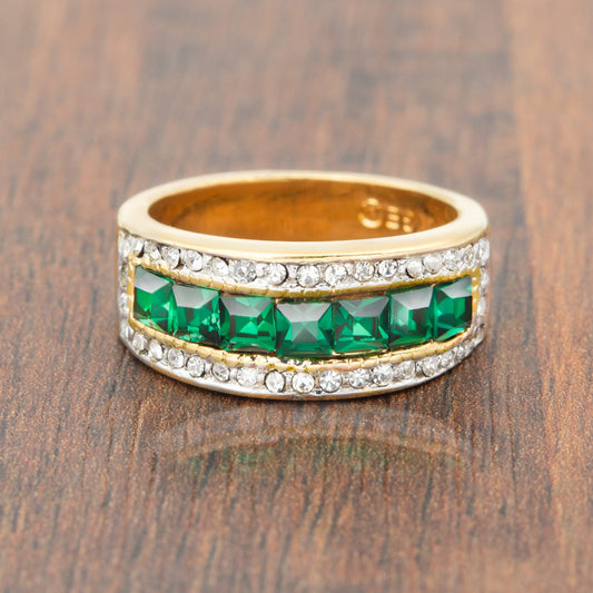 Vintage Ring 1970s Womens Rings Vintage Band Ring Emerald or Ruby Austrian Crystals 18k Gold Womens Antique Ring May Birthstone