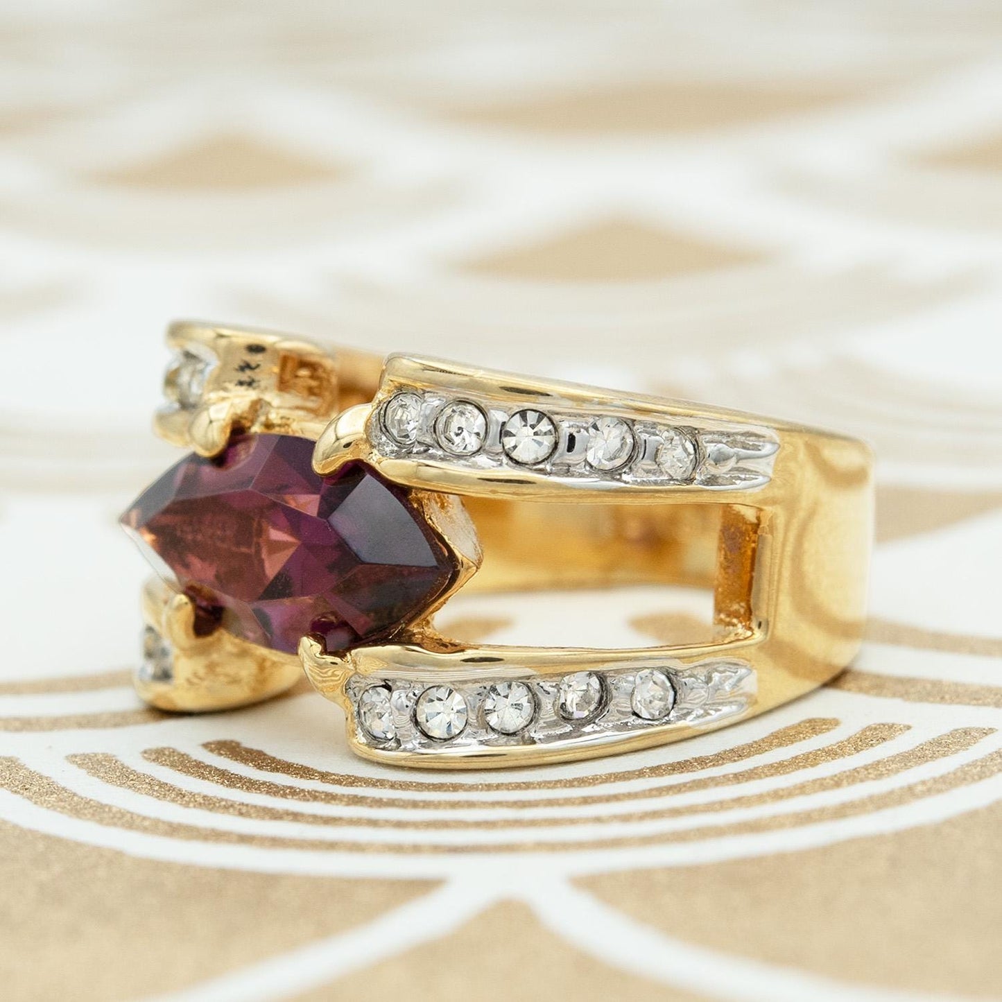 Vintage Marquise  Ring Cubic Zirconia 18k Gold Electroplated Handmade Antique Jewelry Rings Purple for Women February Birthstone
