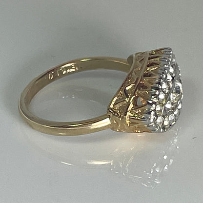 Vintage Ring 18k Yellow Gold Electroplated Pave Edwardian Style Austrian Crystals Princess Ring