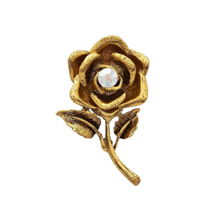 Vintage Oscar de la Renta Rose Brooch Yellow Gold Pin Luxury Designer Jewelry Womans Antique Estate Jewelry