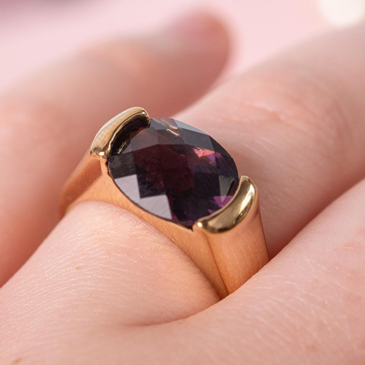 Vintage Womens Amethyst Austrian Crystal Ring 18k Yellow Gold Electroplated February Birthstone