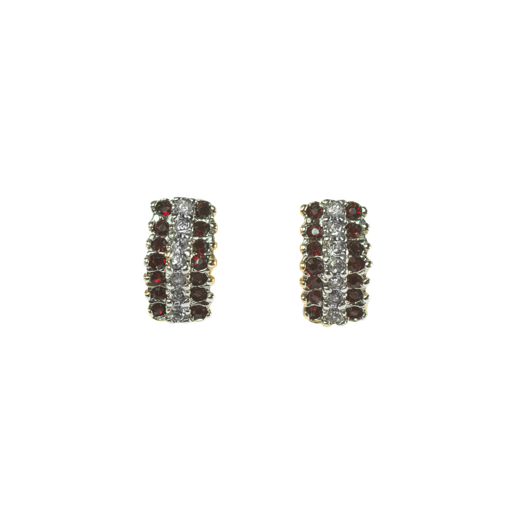 Vintage Ruby and Clear Austrian Crystal Post Earrings Made in the USA