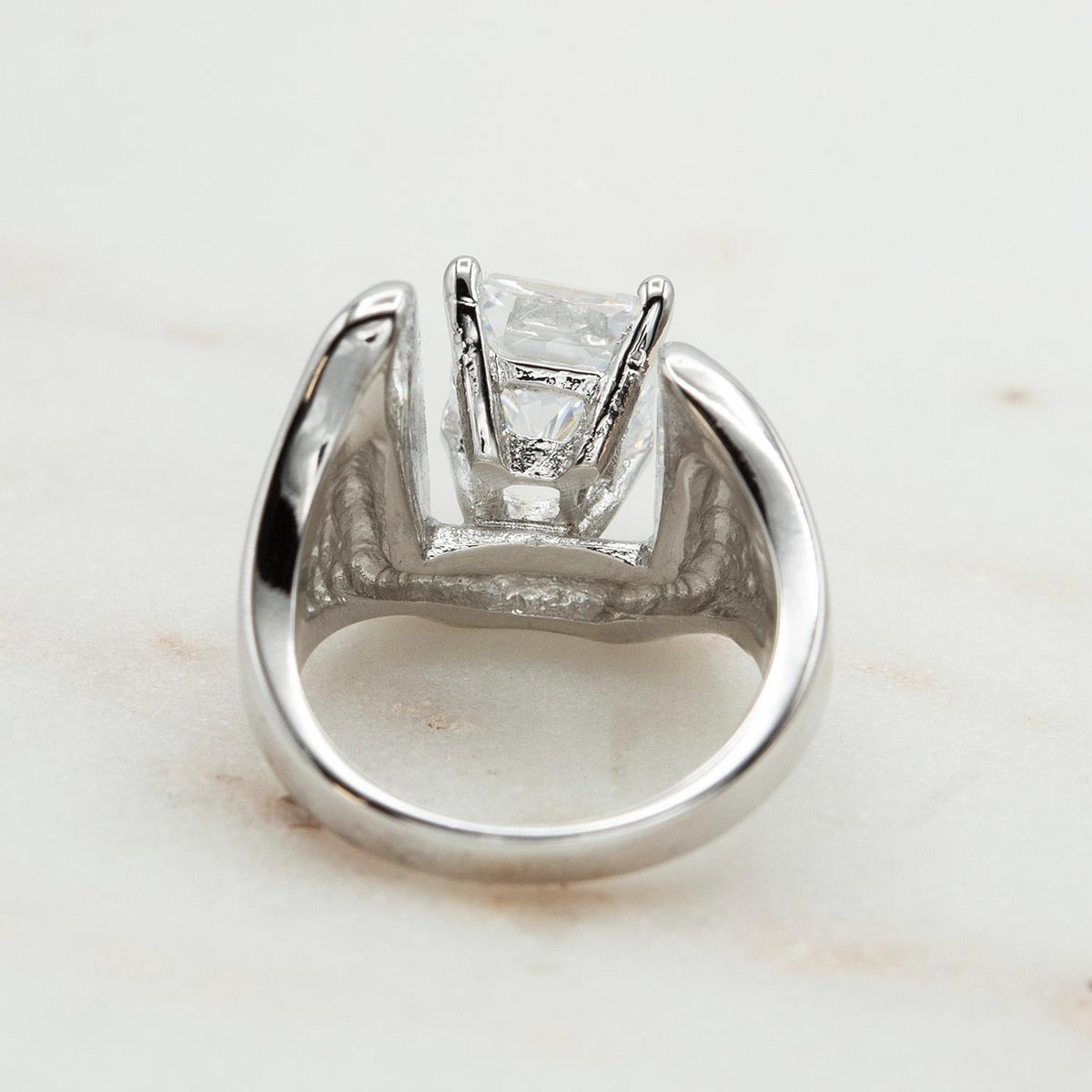 Vintage 18KT White Gold Electroplated Cubic Zirconia Ring 4 CT Solitaire Emerald Cut Women's Statement Ring