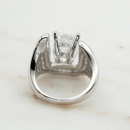 Vintage 18KT White Gold Electroplated Cubic Zirconia Ring 4 CT Solitaire Emerald Cut Women's Statement Ring