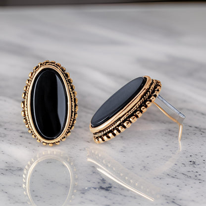 Vintage Earrings Genuine Onyx Stones Antique 18k Gold E268