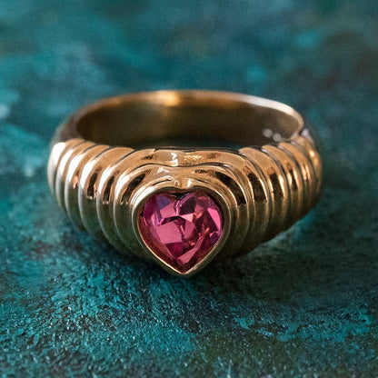 Vintage Ring Austrian Crystal Heart Ring 18k Gold Antique Womans Handmade Jewelry R2063