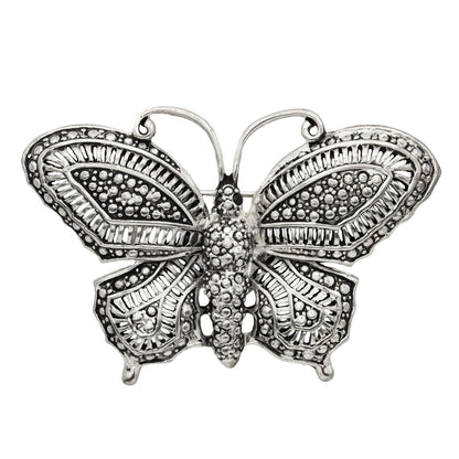 Women's Vintage Butterfly Brooch Pin Antique Style Silver Plated Black Crystal Eyes Made in USA Only One Available