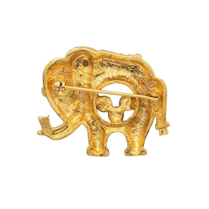 Vintage Women's Brooch Pin Elephant Clear Crystals & Emerald Eye Good Luck Only One Available