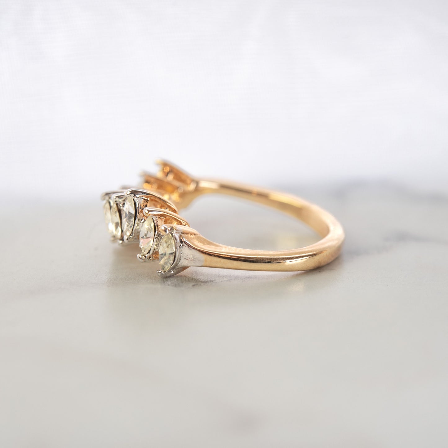 Womens Vintage 1980s Crystal Band Ring 18k Yellow Gold Electroplated Mid Century Layering Wedding Band Wave Ring Womans Rings Jewelry April