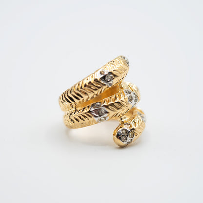 Wrap Style Statement Vintage Women's Ring Crystals set in 18k Gold Setting Mid Century Jewelry Gold Ring Style R3614 - Never Worn